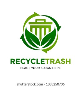 Recycle trash vector logo template. This design use leaf symbol. Suitable for environment.