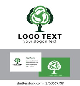 Plantilla de tarjeta de presentación del árbol de logotipo del árbol de reciclaje