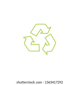 Recycle triangle outline eco icon with arrows in a flat style. Green recycling icon, sign and symbol, isolated vector illustration on white background.