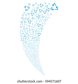 Recycle Triangle random fireworks stream. Vector illustration style is flat blue iconic symbols on a white background. Object fountain combined from scattered pictograms.