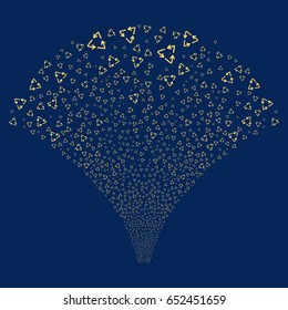 Recycle Triangle salute stream. Vector illustration style is flat yellow iconic symbols on a blue background. Object source fountain organized from random pictograms.