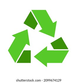 Recycle triangle shape icon, Green recycling rotation arrow sign, Reusable ecological preservation concept, Isolated on white background, Vector illustration