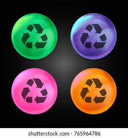 Recycle triangular symbol of three arrows rotation crystal ball design icon in green - blue - pink and orange.