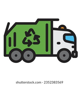 Recycle truck outline icon. Transportation illustration for templates, web design and infographics. Pixel-perfect at 64x64

