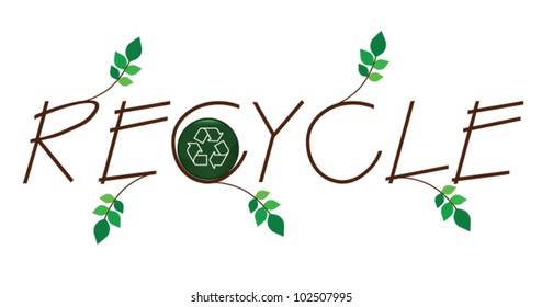 Recycle twig text and sign isolated on white background