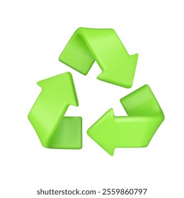 Recycle vector 3d icon. Green arrows upcycle symbol, environment protection sign. Reuse trash concept, zero waste idea