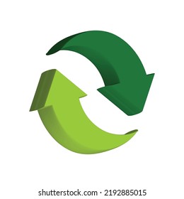 Recycle vector arrows, Two arrows icon, update symbol. 3d green glass update, refresh icon, 3d rendering.