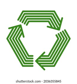 Recycle vector hexagon geometric icon in modern geometric linear style isolated on white, contemporary line symbol of environmental conservation.