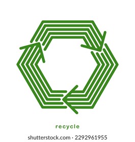 Recycle vector hexagon geometric icon in modern geometric linear style isolated on white, contemporary line symbol of environmental conservation.
