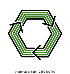 Recycle vector hexagon geometric icon in modern geometric linear style isolated on white, contemporary line symbol of environmental conservation.
