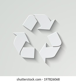 Recycle vector icon - paper illustration with shadow on light background