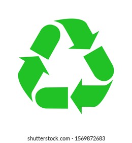Recycle vector icon. Recycled cycle arrow in flat design. Arrow isolated on white background.
