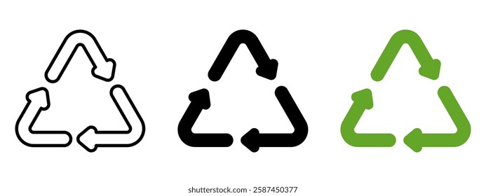 Recycle vector icon set. Arrows, heart and leaf recycle eco green symbol. Rounded angles