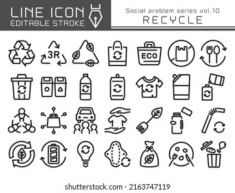 Recycle vector icon set.  Editable line stroke.