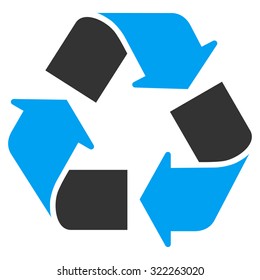 Recycle vector icon. Style is bi-color flat symbol, blue and gray colors, rounded angles, white background.