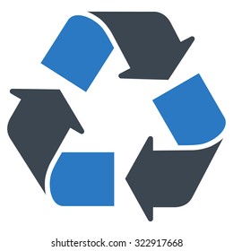 Recycle vector icon. Style is bicolor flat symbol, smooth blue colors, rounded angles, white background.