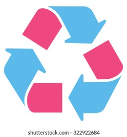 Recycle vector icon. Style is bicolor flat symbol, pink and blue colors, rounded angles, white background.