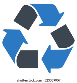 Recycle vector icon. Style is bicolor flat symbol, smooth blue colors, rounded angles, white background.