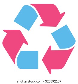 Recycle vector icon. Style is bicolor flat symbol, pink and blue colors, rounded angles, white background.