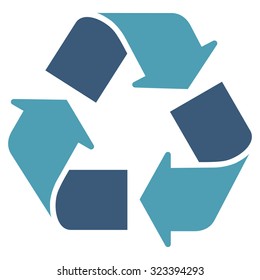 Recycle vector icon. Style is bicolor flat symbol, cyan and blue colors, rounded angles, white background.