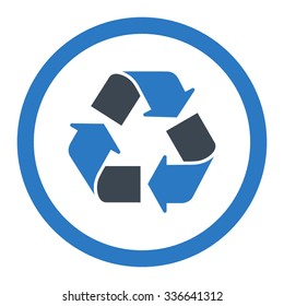 Recycle vector icon. Style is bicolor flat rounded symbol, smooth blue colors, rounded angles, white background.