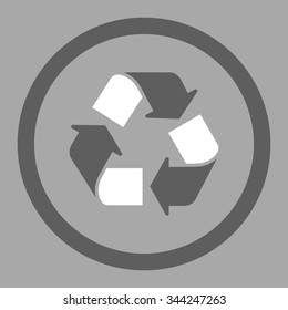 Recycle vector icon. Style is bicolor flat rounded symbol, dark gray and white colors, rounded angles, silver background.