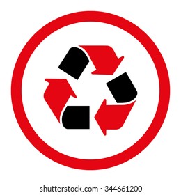 Recycle vector icon. Style is bicolor flat rounded symbol, intensive red and black colors, rounded angles, white background.