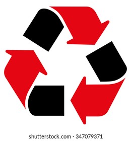 Recycle vector icon. Style is bicolor flat symbol, intensive red and black colors, rounded angles, white background.