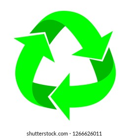 Recycle vector icon. Style is flat rounded symbol, eco green color, rounded angles, white background.