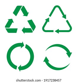 Icono de vector de reciclaje. El estilo es un símbolo redondeado plano, color verde ecológico, ángulos redondeados, fondo blanco.Eps 10