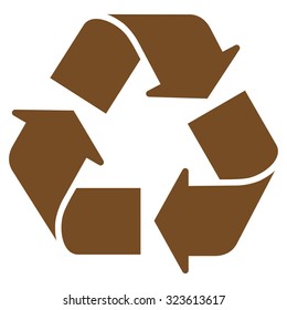 Recycle vector icon. Style is flat symbol, brown color, rounded angles, white background.