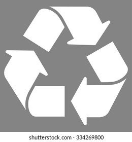 Recycle vector icon. Style is flat symbol, white color, rounded angles, gray background.
