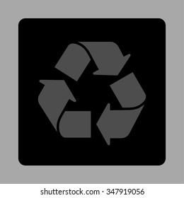 Recycle vector icon. Style is flat rounded square button, gray and black colors, silver background.
