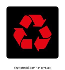 Recycle vector icon. Style is flat rounded square button, intensive red and black colors, white background.