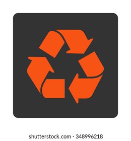 Recycle vector icon. Style is flat rounded square button, orange and gray colors, white background.