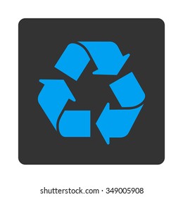 Recycle vector icon. Style is flat rounded square button, blue and gray colors, white background.