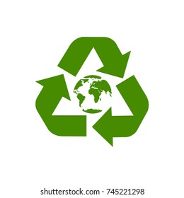 Recycle vector icon. Style is flat rounded symbol, eco green color, white background.