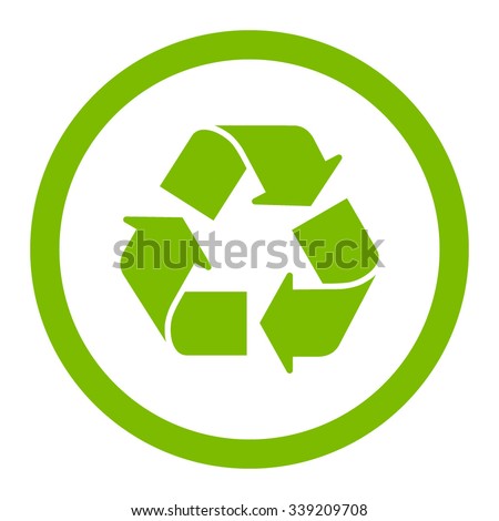 Recycle vector icon. Style is flat rounded symbol, eco green color, rounded angles, white background.