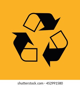 Recycle vector icon. Yellow background