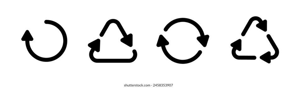 Recycle vector icons. Recycle arrow icon set. Reuse, refresh, refuse arrows