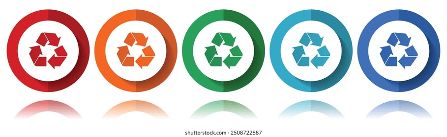 Recycle vector icons, flat icon set for logo design, webdesign and mobile applications, colorful web button collection in eps 10
