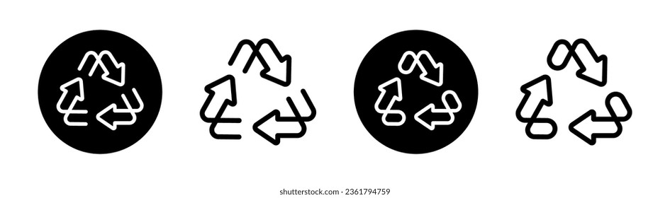 Recycle vector icons. Refresh icon set. Reuse icons. Recycle vector arrows.