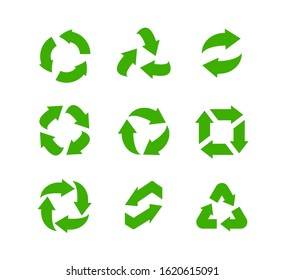 Recycle vector icons set, green arrows green safe emblem template for packaging of environmentally friendly products