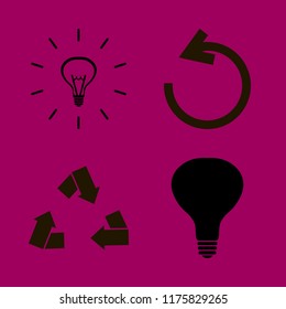 recycle vector icons set. with reload arrow, recycle sign and bulb in set