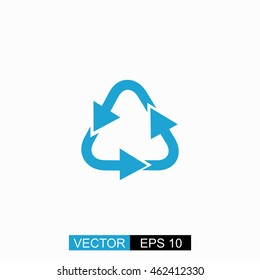 Recycle vector. Isolated blue icon on white background.
