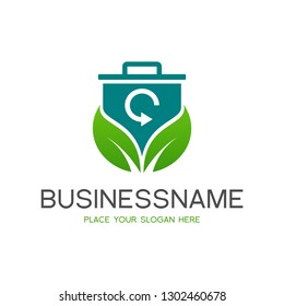 Recycle vector logo with leaf and trash can symbol. Design with circle arrow. Green color with gradient and modern, pictogram. This logo is suitable for nature, environment, eco and natural business