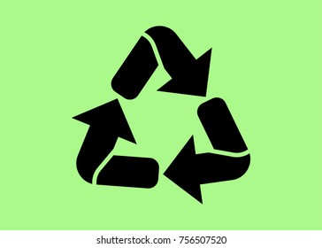 Recycle vector sign, isolated on green background.