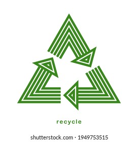 Recycle vector triangle icon in modern geometric linear style isolated on white, contemporary line symbol of environmental conservation.