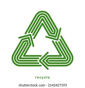 Recycle vector triangle icon in modern geometric linear style isolated on white, contemporary line symbol of environmental conservation.