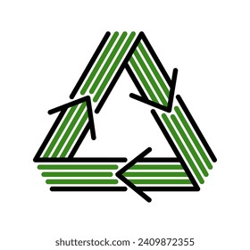 Recycle vector triangle icon in modern geometric linear style isolated on white, contemporary line symbol of environmental conservation.